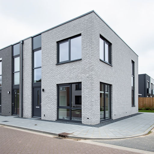 nieuwbouwwoning in Heiloo met antraciet kunststof kozijnen en lichtgrijze gevelbekleding