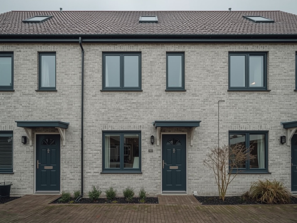nieuwbouwwoning in Sint Pancras met antracietkleurige kunststof kozijnen en lichtgrijze gevelbekleding