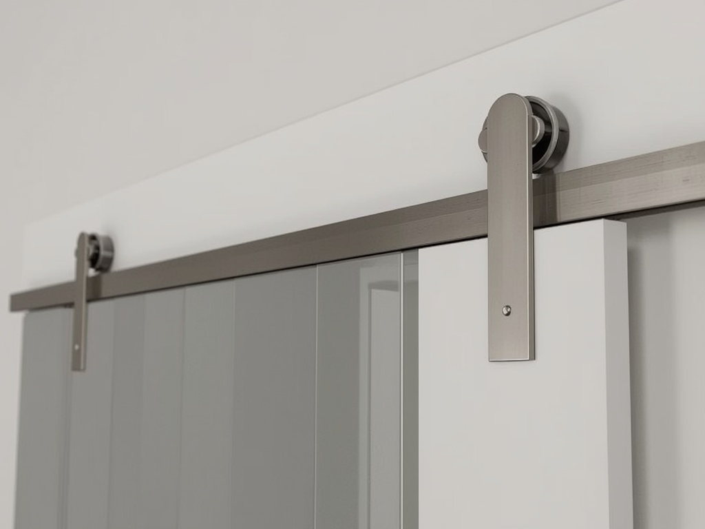close-up van het trackrail van een kunststof schuifpui met roestvrijstalen rollers in een woning in Alkmaar