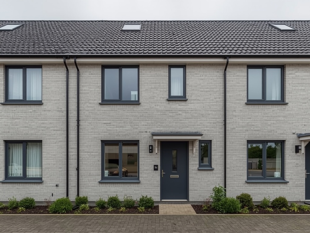 nieuwbouwwoning in Obdam met antraciet kunststof kozijnen en lichtgrijze gevelbekleding