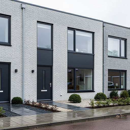 nieuwbouwwoning in Hensbroek met antraciet kunststof kozijnen en lichtgrijze gevelbekleding