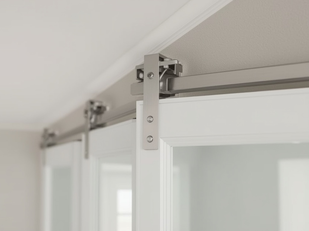 close-up van het trackrail van een kunststof schuifpui met roestvrijstalen rollers in een woning in Heiloo