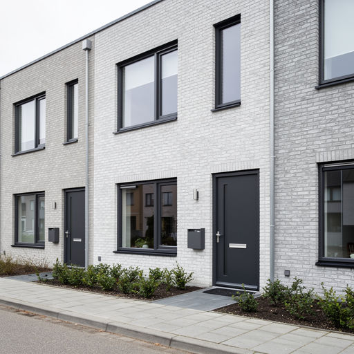 nieuwbouwwoning in Alkmaar met antraciet kunststof kozijnen en lichtgrijze gevelbekleding