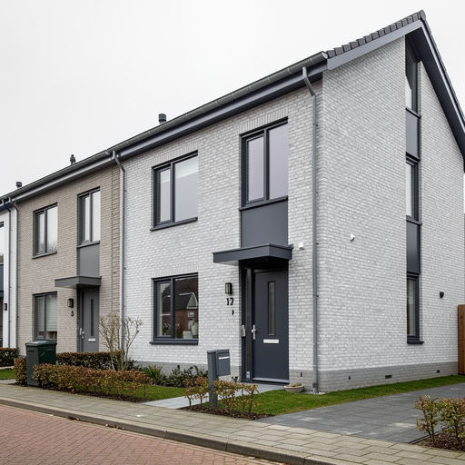 nieuwbouwwoning in Wieringerwerf met antraciet kunststof kozijnen en lichtgrijze gevelbekleding