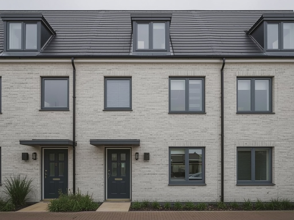 nieuwbouwwoning in Castricum met antraciet kunststof kozijnen en lichtgekleurde gevelbekleding
