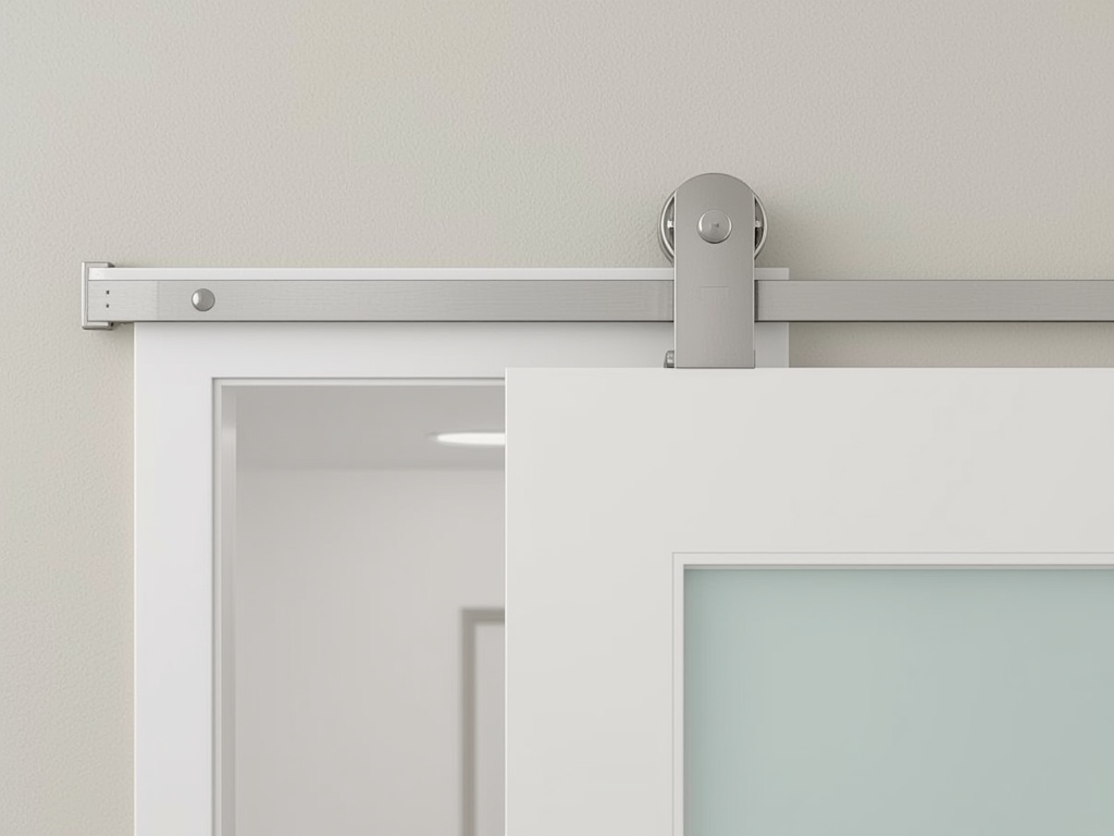 close-up van het trackrail van een kunststof schuifpui met roestvrijstalen rollers in een woning in Hensbroek