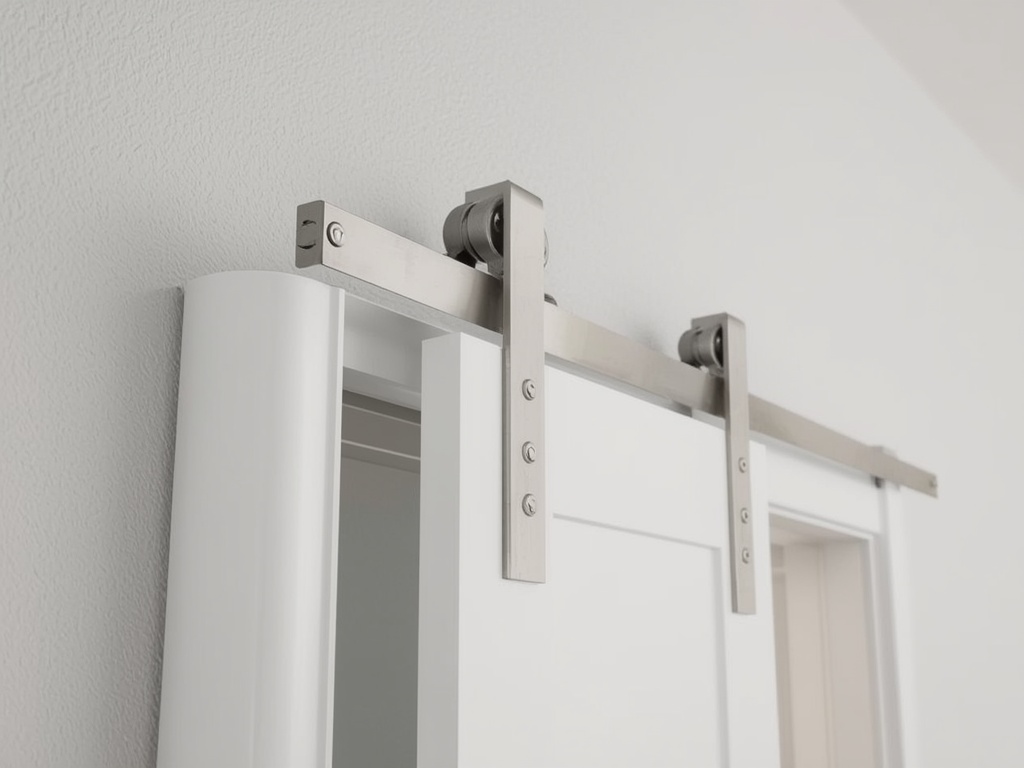 close-up van het trackrail van een kunststof schuifpui met roestvrijstalen rollers in woning in Koggenland