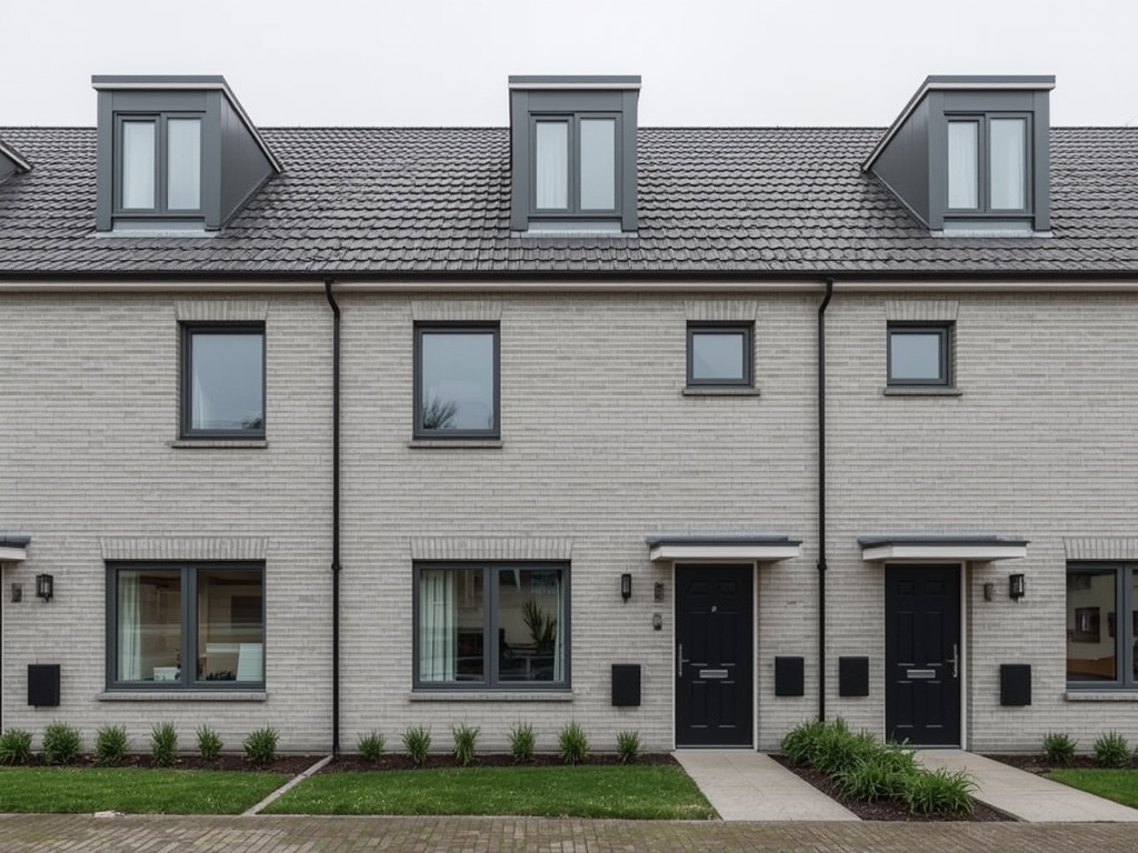 nieuwbouwwoning in Avenhorn met antracietkleurige kunststof kozijnen en lichtgrijze gevelbekleding
