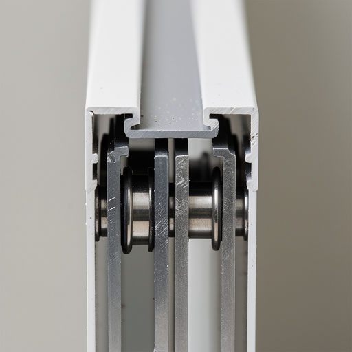 close-up van het loopwerk van een kunststof schuifpui met roestvrijstalen rollers
