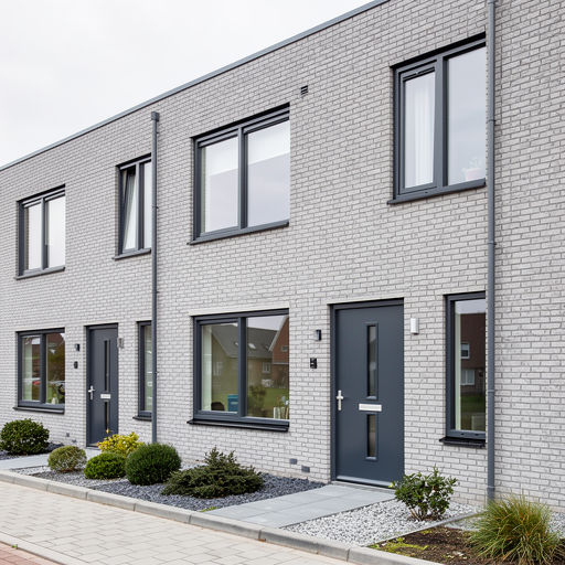 nieuwbouwwoning in Broek op Langedijk met antraciet kunststof kozijnen en lichtgekleurde gevelbekleding