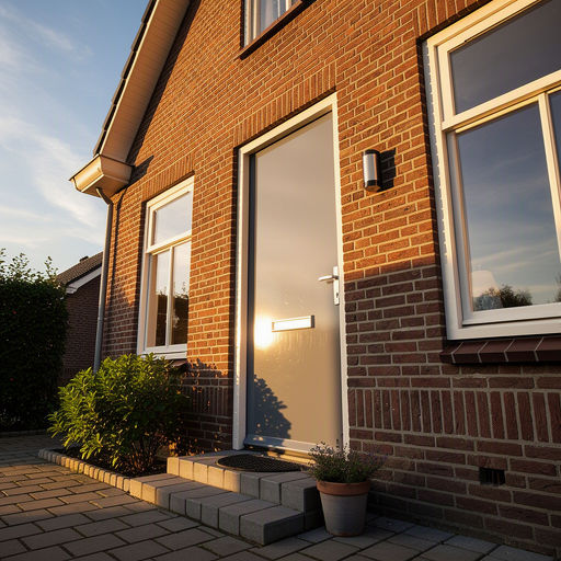 Kunststof voordeur aan de voorgevel van een woning in Heerhugowaard
